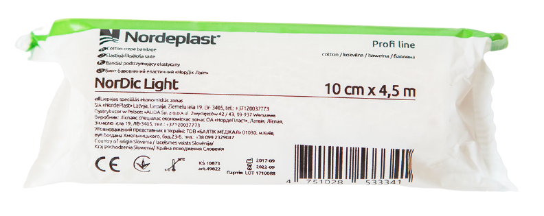 Бинт бавовняний еластичний «НорДік Лайт» 10см*4,5м